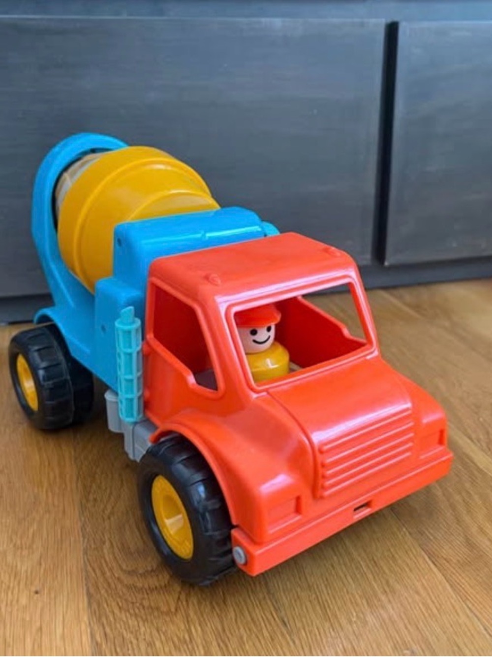 Kids Plastic Cement Mixer Truck Toy in Red, Blue & Yellow